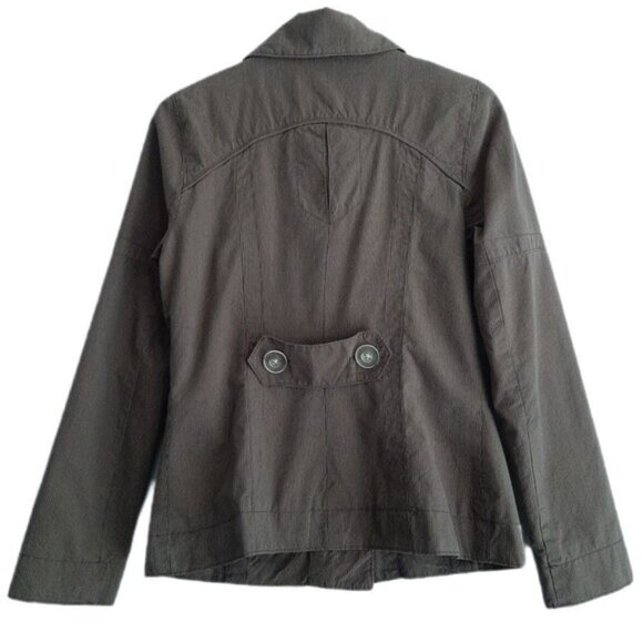 SOIA & KYO / Cotton Pin Stripe Pattern Peacoat Jacket Short Coat Brown Sz S - Picture 9 of 15